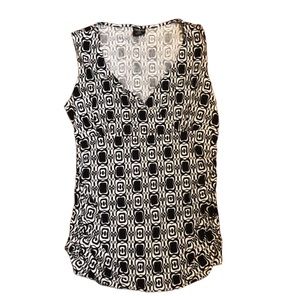 Tribal black and white print crossover sleeveless top